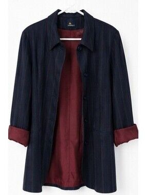 Vintage Lizsport Pinstripe Blazer Office Siren Y2K Quiet Luxury Rayon Sz 8
